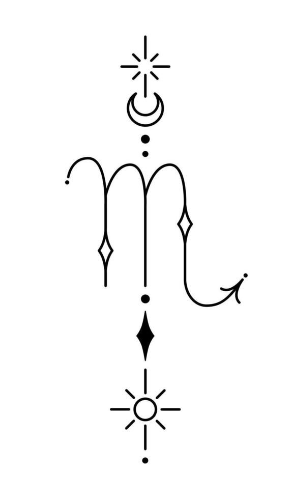 the zodiac sign is drawn in black and white with an arrow at the bottom, on top of it