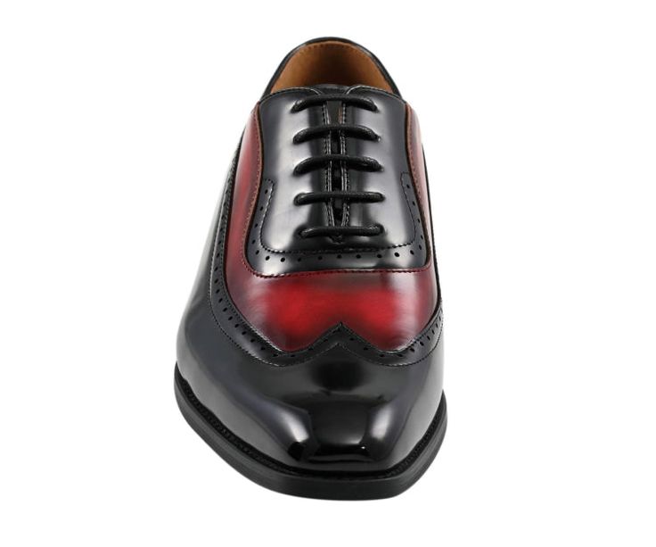 Revamp your formal attire with the Amali Everett black and red oxford shoes. Made for the refined and discerning gentleman, these men's wingtip dress shoes seamlessly blend classic sophistication with contemporary artistry. Appropriate for weddings, professional gatherings, and high-end occasions, the Everett shoes will elevate your fashion and showcase your refined taste. Elevate your style with the premium PU leather Everett oxfords. Boasting an intricate black and red two-tone hue, these shoe Red Oxford Shoes, Oxford Dress Shoes, Oxford Dress, Burgundy And Gold, Formal Attire, Men Shoes Size, Classic Elegance, Black Shoes, Gentleman