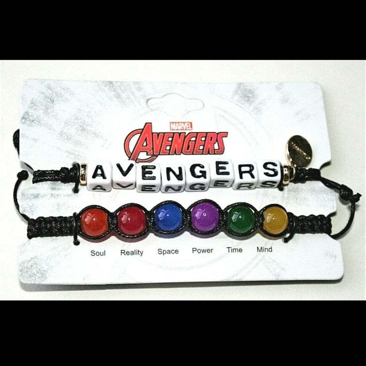 avengers bracelets with six different colors on each bead and the words'avengers'in