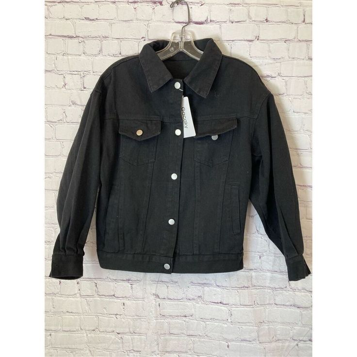 Gacaky Womens Medium Denim Jacket Black Button Front Pockets Long Sleeve Nwt Size Medium. 7747 New With Tags Ships Fast Comes From A Smoke Free Home Black Denim Outerwear With Snap Buttons, Denim Jacket Black, Black Denim Jacket, Black Button, Jean Jackets, Jean Coat, Jean Jacket, Vest Jacket, Denim Jacket