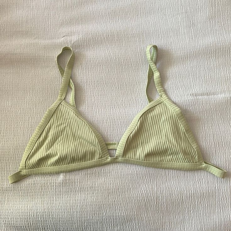 Cute, Never Worn! Very Soft Material. No Cups. Summer Seamless Solid Bra, Summer Swimming Bra In Solid Color, Solid Color Swim Bra For Summer, Green Triangle Top Bra For Summer, Summer Beachwear Bra For Sunbathing, Summer Fitted Bra For Sunbathing, Summer Beach Bra With Built-in Support, Summer Beach Bra, Summer Poolside Bra With Bra-friendly Design