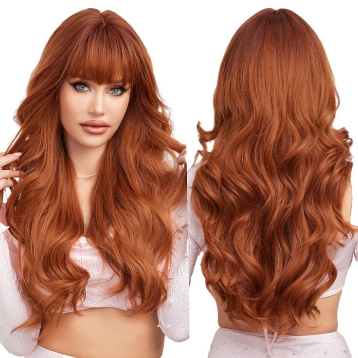 PRICES MAY VARY. 🔥Material: We chosen premium, soft and appropriate heat resistant material.It not only have no smell,but also can be shaped again by using a hair dryer or curler（170 Degrees Centigrade or 350 Degrees Fahrenheit） to make the wig's style more changeable.And with elastic、breathable cap and adjustable straps. 🔥Wig features: This long curly wig has a natural look and movement,stylish and trendy.Due to the reason of light,phone and monitor screen, there maybe exist slightly color di Natural Red Hairstyles, Wavy Wigs, Ginger Hair Color, Blonde Waves, Long Curly Wig, Hair Color Shades, Quality Wigs, Natural Curls Hairstyles, Wavy Curly Hair