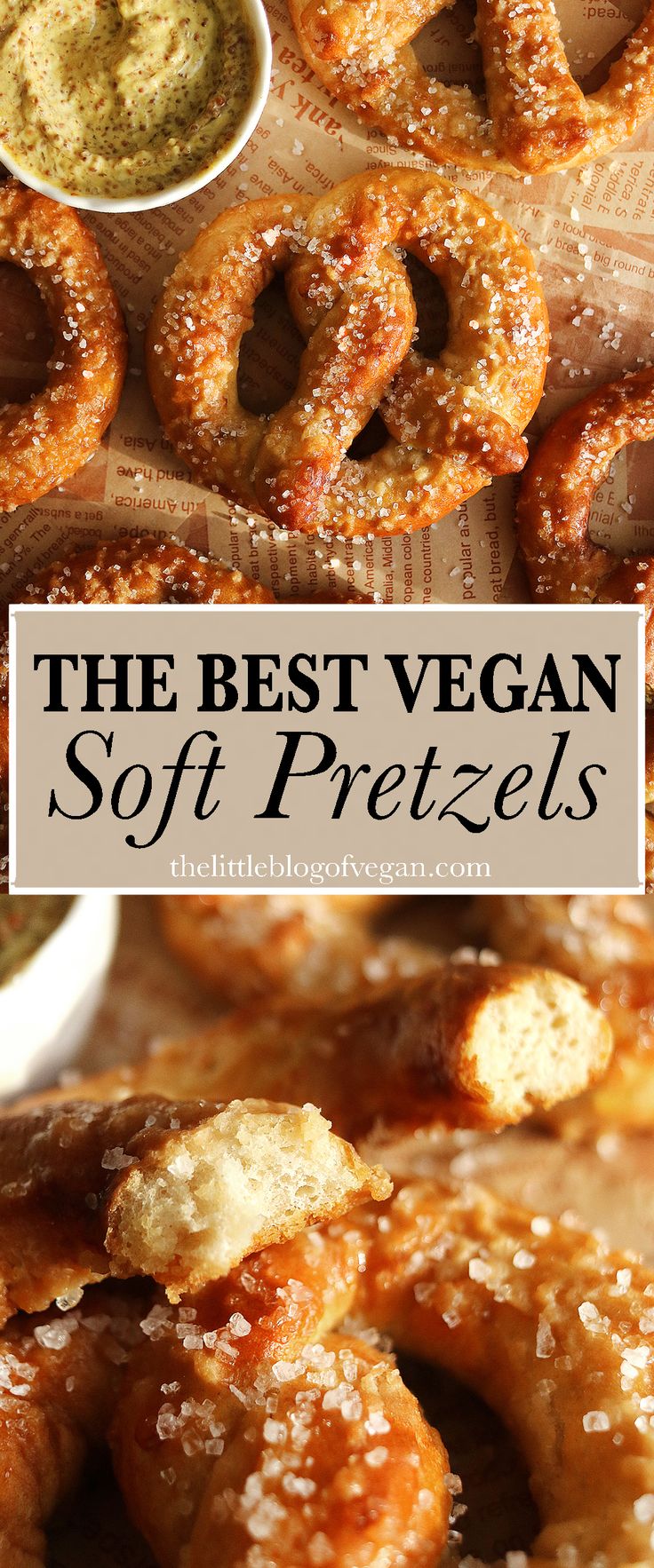 the best vegan soft pretzels with dipping sauce on top and in front