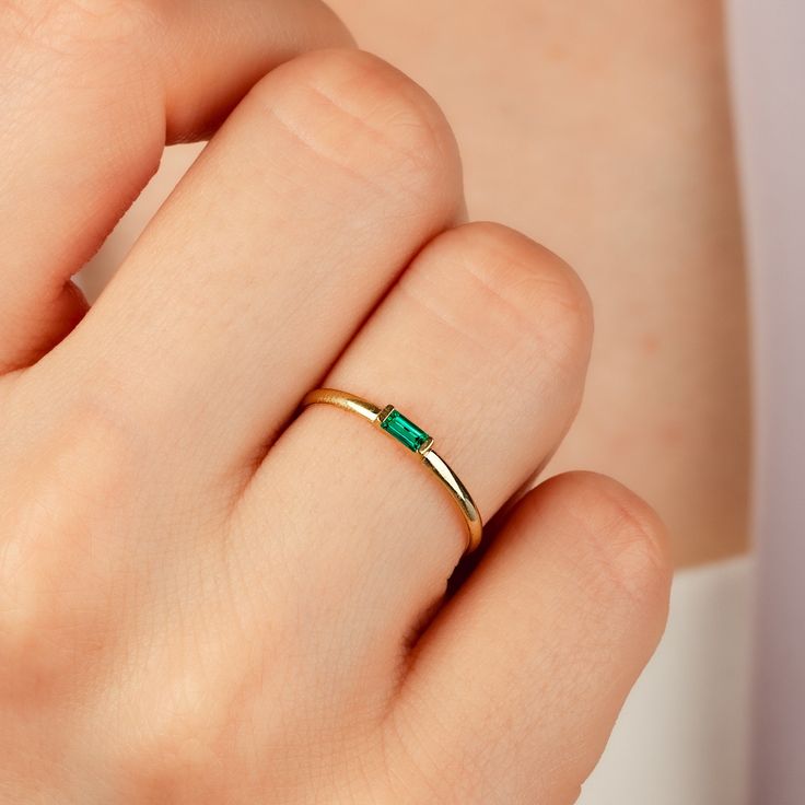 Emerald Dainty Simple Baguette Stacking Ring, 14k Solid Gold Baguette Emerald Diamond Ring, 10K 18K Tiny Natural Emerald May Birthstone Ring by BLGJewels on Etsy May Birthstone Rings, Gold Promise Rings, Dainty Gold Rings, Emerald Diamond Ring, May Birthstone, Diamonds And Gold, Love Ring, Natural Emerald, Emerald Diamond