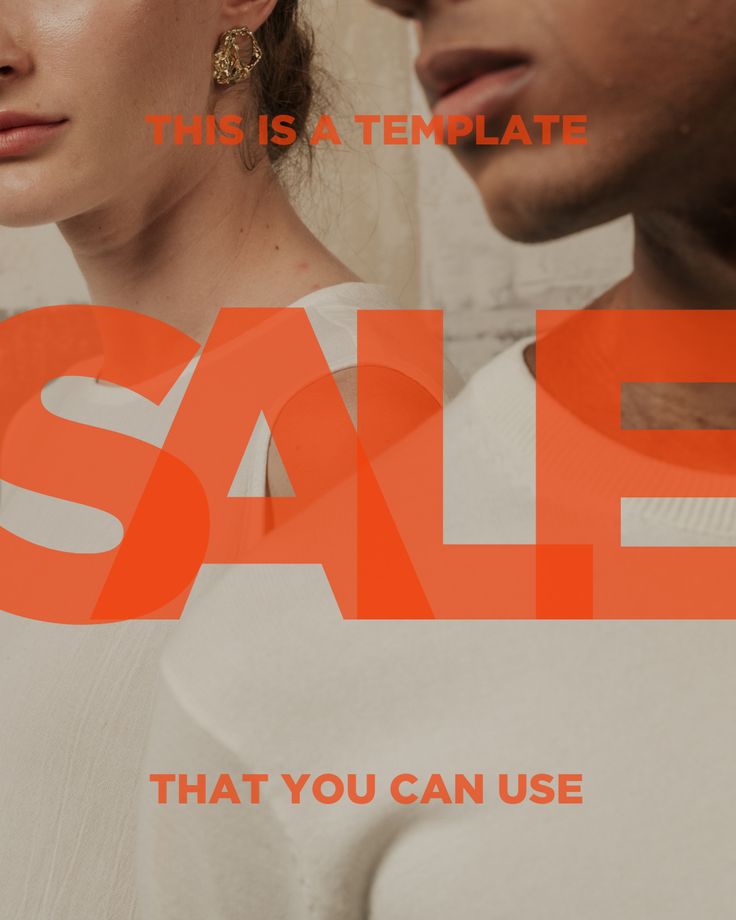 a man and woman standing next to each other in front of a sale sign with the words sale that you can use