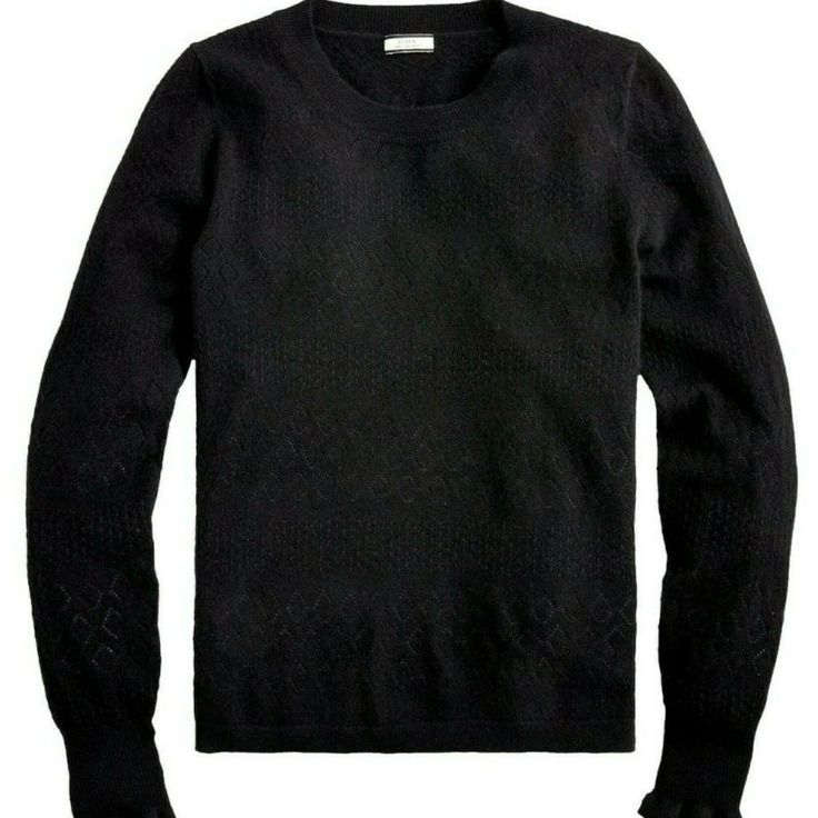 Cashmere Crewneck Sweater With Pointelle Stitch New With Tag Color: Black Size: Xx-Small When It Comes To Quality And Color, No One Does Cashmere Quite Like We Do. Our Best-Selling And Crazy-Soft Sweaters Are The Result Of Over 30 Years Of Expertise, Obsessing Over Fit, Durability And Handfeel. Like This Classic Crewneck, Updated With A Pretty Pointelle Stitch And Ruffle Detailing On The Sleeve. To Honor The Future Of This Fiber, We're Proud To Join The Sustainable Fibre Alliance (Sfa), An Inter Black Pointelle Knit Top For Work, Black Crew Neck Top With Pointelle Knit, Black Pointelle Knit Sweater For Layering, Winter Black Pointelle Knit Top, Jeweled Sweater, Soft Sweaters, New York Sweatshirt, Tartan Plaid Scarf, Sequined Sweatshirt