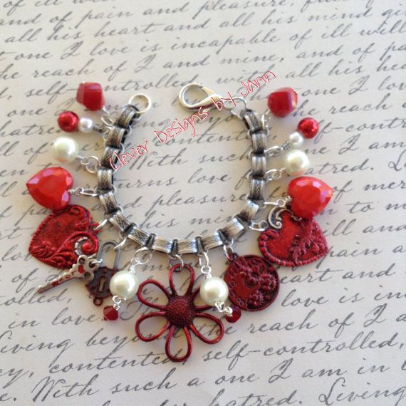 Heart Charm Bracelet Bracelet Book, Rodeo Jewelry, Angel Wings Jewelry, Key Bracelet, Western Earrings, Red Bracelets, Red Jewelry, Mermaid Necklace, Floral Necklace