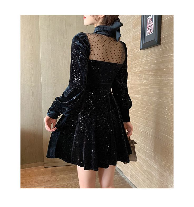 Indulge in luxury with our Long Sleeve Cutout Sparkle Dress. This stunning dress features intricate sparkle details, elegant cutouts, and delicate mesh detailing. With a beautiful and unique design, this dress will make you feel like a work of art. Elevate your style and make a statement with our exclusive dress. Size Chart: Size Bust (cm) Waist (cm) Length (cm) Bust (in) Waist (in) Length (in) S 82 80 66 32.28 31.5 25.98 M 86 81 70 33.86 31.89 27.56 L 90 82 74 35.43 32.28 29.13 XL 94 83 78 37.0 Elegant Mini Velvet Party Dress, Glamorous Winter Evening Dresses, Embellished Fitted Evening Dress For Winter, Elegant Winter Gala Dresses, Black Mesh Evening Dress, Black Winter Prom Evening Dress, Elegant Winter Mini Dress For Prom, Black Mesh Dresses With Sheer Sleeves, Fitted Evening Dress With Mesh Sleeves