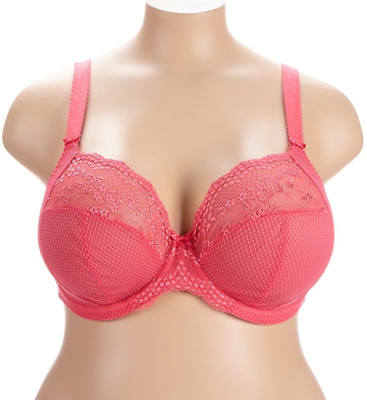 This captivating underwire bra features a j-hook on shoulder strap so you can wear it as a racerback or traditional style. Multi-part, underwire, unlined (unpadded) cup shapes for an uplifted, rounded look. Side support panels deliver added support. Sheer yet powerful stretch jacquardtronic floral lace top cup panel has elastic for fit. Sheer, diamond-patterned mesh cups have angled and vertical seaming for shape and support. Low, plunge center front without pushing up. Center panel - wide and a Summer Nylon Padded Bra, Summer Full Coverage Bra With Medium Bust Support, Pink Nylon Bra, Full Coverage Bra With Adjustable Straps For Summer, Summer Full Cup Bra With Removable Pads, Fitted Pink Nylon Bra, Spring Underwire Bra With Medium Bust Support, Summer Underwire Bra With Medium Bust Support, Pink Nylon Bra With Removable Pads