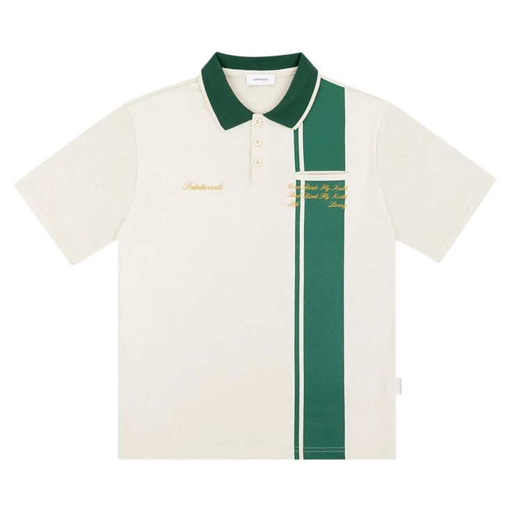 Saintwoods x The Webster Knit Polo 'White/Green' | GOAT Graphic Polo Shirt, Polo Design Ideas, Polo Shirt Design Graphics, Polo Shirt Design Uniform, Tennis Jersey, Polo Uniform, White Tshirt Outfit, Tennis Polo Shirt, Tennis Design