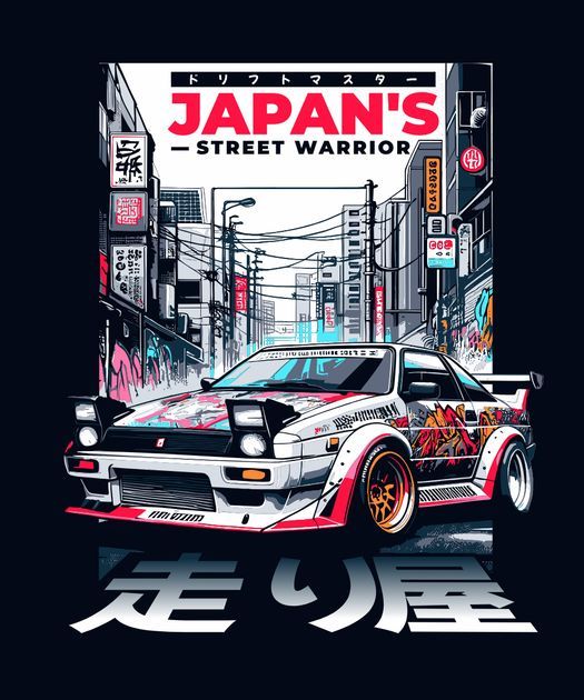 the japanese street warrior car is parked in front of a building