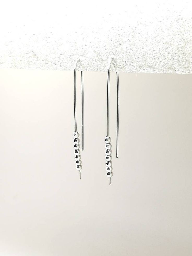 Silver bead drop Earrings 925 Sterling Silver long 4.5 cm | Etsy Handmade Minimalist Long Drop Linear Earrings, Silver Long Drop Linear Earrings, Modern Silver Long Drop Threader Earrings, Handmade Sterling Silver Long Drop Threader Earrings, Sterling Silver Drop Linear Earrings With Ear Wire, Nickel-free Long Drop Sterling Silver Earrings, Everyday Sterling Silver Long Drop Earrings, Hypoallergenic Sterling Silver Long Drop Linear Earrings, Hypoallergenic Long Drop Sterling Silver Linear Earrings