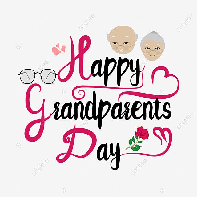 the words happy grandparents day written in black and pink with two elderly people wearing glasses