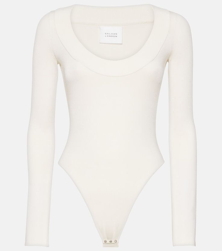 Jersey bodysuit in white - Galvan | Mytheresa Elegant Polyamide Bodysuit For Spring, Chic Polyamide Bodysuit For Spring, Chic Spring Bodysuit Made Of Polyamide, Chic Spring Bodysuit In Polyamide, Long Sleeve Lined Bodysuit In Elastane, Long Sleeve Lined Bodysuit, Long Sleeve Lined Elastane Bodysuit, Chic Long Sleeve Bodysuit With Minimal Stretch, Modern Stretch Bodysuit For Party