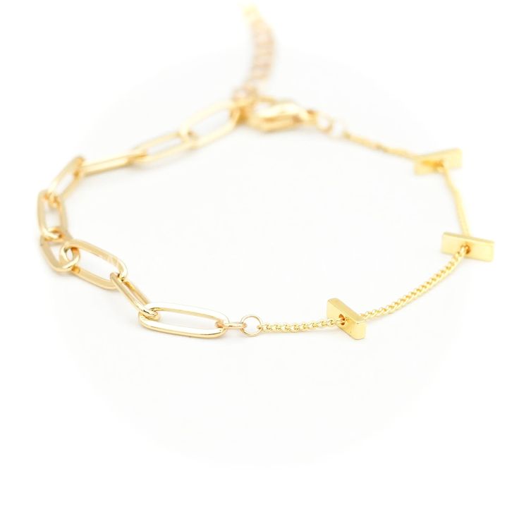 Our chain bracelet is one-size-fits all. It's delicate design looks great with tila bracelets, or it can blend with any bracelet stack you already have! Chic Metal Paperclip Bracelet With Adjustable Chain, Chic Adjustable Bracelets With Paperclip Chain, Minimalist Gold Box Chain Bracelet, Minimalist Gold Metal Box Chain Bracelet, Chic Adjustable Paperclip Chain Bracelet, Trendy Charm Bracelet With Delicate Chain, Trendy Adjustable Charm Bracelet With Delicate Chain, Chic Metal Bracelets With Delicate Chain, Chic Metal Bracelet With Delicate Chain