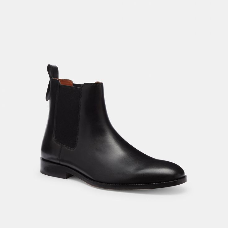 An effortless forever-cool style our Dalton Chelsea Boot is a versatile choice for work days and weekends. Crafted of smooth leather with ribbed ankle gores the streamlined design features a comfortable rubber sole and a pull tab detailed with our polished Signature for on-and-off ease. | Coach Dalton Chelsea Boot Size 9.5 - Black Casual Chelsea Boots With Leather Lining For Business, Business Slip-on Boots With Rubber Sole, Workwear Chelsea Boots With Rubber Sole And Round Toe, Casual Chelsea Boots In Calf Leather With Plain Toe, Leather Chelsea Boots With Rubber Sole For Work, Classic Goodyear Welted Boots For Office, Classic Ankle-high Chelsea Boots With Rubber Heel Cap, Classic Goodyear Welted Office Boots, Workwear Chelsea Boots With Leather Sole