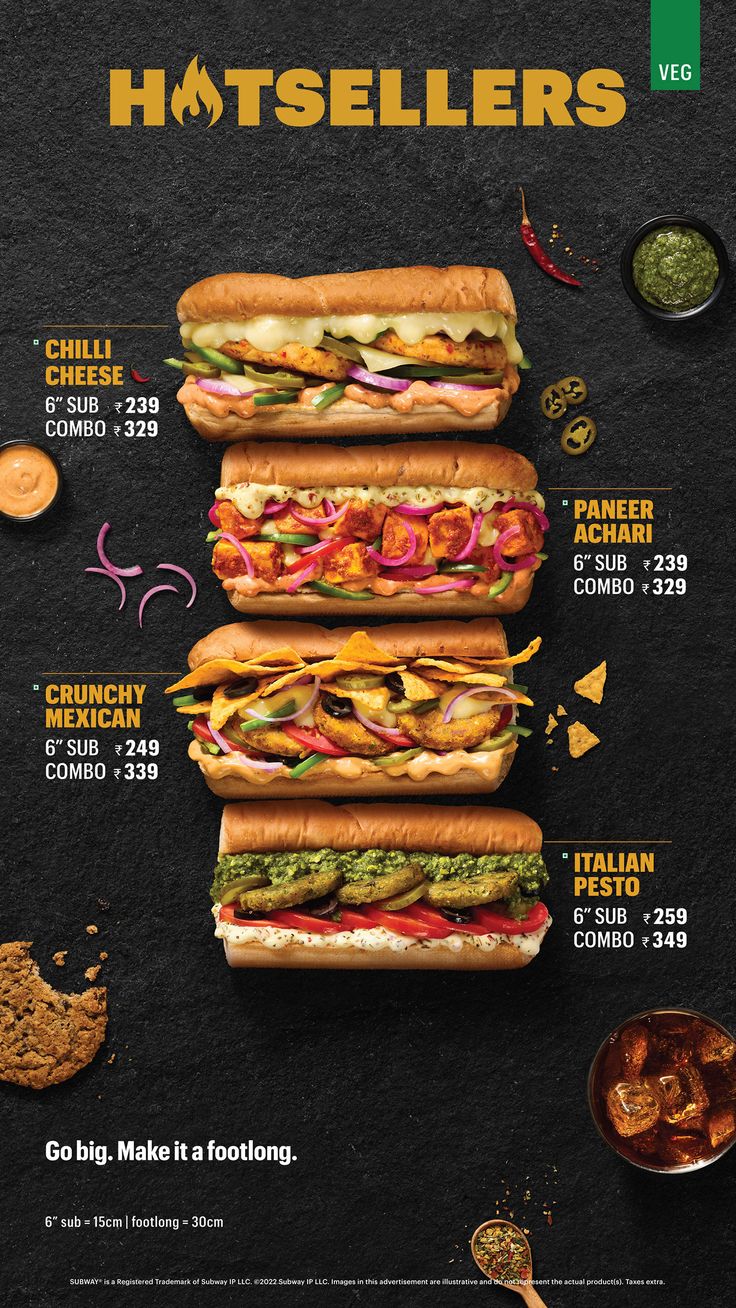 a menu with different types of sandwiches on it