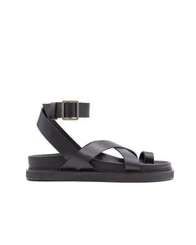 Bronte Sandal - Black – Liberté Leather Leather Open Toe Footbed Sandals, Leather Footbed Sandals For Everyday Summer Use, Everyday Leather Sandals With Removable Insole, Leather Footbed Sandals For Everyday Spring Wear, Comfortable Leather Footbed Sandals For Everyday, Everyday Sandals With Leather Sole, Black Leather Toe Loop Footbed Sandals, Leather Footbed Sandals With Cushioned Sole For Everyday, Everyday Leather Cushioned Footbed Sandals