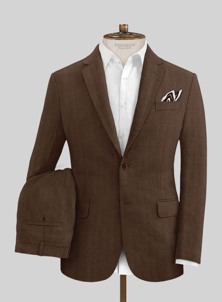 Establish a reputation for sartorial taste by adding our Italian Prato Brown Herringbone Linen Suit. Most significantly, the suit is crafted from a pure linen material that radiates a refined, delicate and exceptionally supple with an impressive herringbone weave over brown hues. Later, give an update on your summer wa Classic Fits, Bespoke Jacket, Grey Wool Suit, Tweed Sport Coat, Dark Blue Suit, Light Blue Jacket, Tailored Suit, Linen Men, Blue Chinos