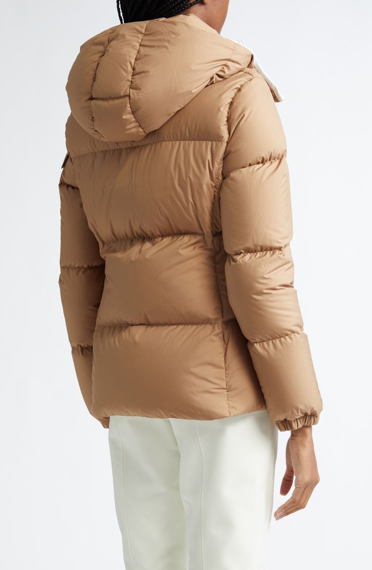 Crafted of water-repellent fabric and equipped with a removable hood, this channel-quilted puffer with lofty down fill delivers signature Moncler warmth and protection from the elements. Two-way front-zip closure Stand collar; removable hood Adjustable snap elastic cuffs Front zip pockets; sleeve snap-flap pocket Lined, with 90% down, 10% feather fill (Moldova) 100% polyester Hand wash, dry flat Made in Moldova Designer Clothing Luxury Duck Down Outerwear With Detachable Hood, Luxury Down Puffer Jacket For Outdoor, Luxury Hooded Down Puffer Jacket, Luxury Fitted Puffer Jacket For Outdoor, Luxury Hooded Duck Down Puffer Jacket, Luxury Nylon Puffer Jacket For Cold Weather, Luxury Down Puffer Jacket With Detachable Hood, Luxury Duck Down Puffer Jacket For Cold Weather, Down Puffer Jacket