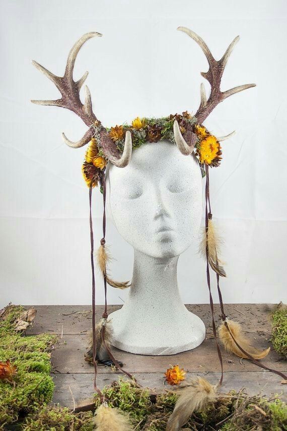 Antler Headdress Pagan, Antler Circlet, Fairy Antlers, Decorated Antlers, Horn Crown, Antler Headpiece, Antler Headdress, Fantasy Headdress, Kostum Peri