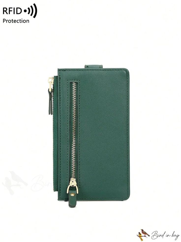 BirdinBag - Stylish RFID Dark Green Card Holder with Zipper, Fashionable PU Material Green Wallet With Zipper Pocket For Everyday Use, Versatile Pouch Phone Bag With Zipper, Versatile Phone Bag With Zipper Closure, Trendy Rectangular Card Holder With Zipper Closure, Everyday Green Phone Bag With Zipper Closure, Travel Card Holder With Zipper Closure, Green Wallet With Zipper Closure For Everyday Use, Travel Rectangular Card Holder With Zipper Closure, Versatile Card Holder With Zipper Closure