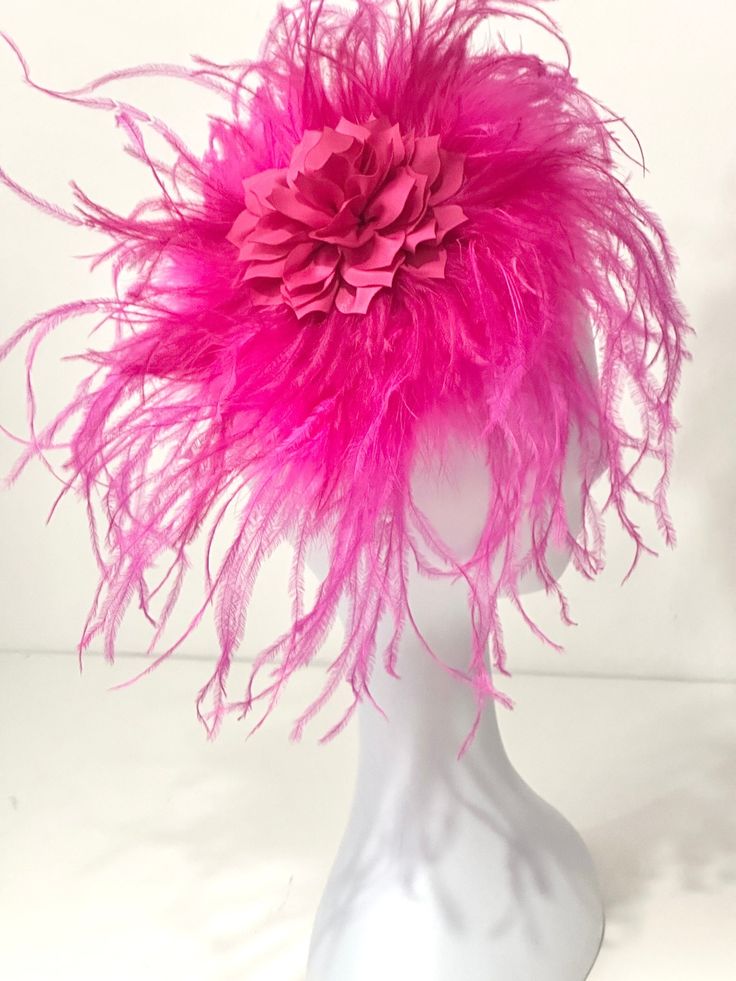 Custom Fascinator Headbands Hot Pink, Shocking Pink, Pale Pink Sateen Flower 4.5 with 3 ply Marabou Ostrich feathers. Message me for your customization Fitted Party Headpiece With Ostrich Feathers, Pink Feather Trim Mini Hat For Evening, Summer Party Hair Accessories With Feather Trim, Pink Mini Hat With Feather Trim For Evening, Fitted Pink Mini Hat With Feather Trim, Spring Party Mini Hat With Feather Trim, Party Ostrich Feather Fascinator Hat, Ostrich Feather Headpiece For Kentucky Derby Party, Fitted Feather Headband For Kentucky Derby