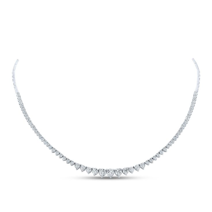 4-1/2CTW round diamond graduated ladies necklace in 14K white gold, elegant and dazzling design, perfect for special occasions. Dazzling Platinum Necklace With Brilliant Cut, Luxury Oval Necklace With Prong Setting, White Diamond Cut Jewelry For Everyday Luxury, Fine Jewelry Single Strand Diamond Necklace, Diamond Cut Diamond White Platinum Necklace, Timeless Single Strand Diamond White Jewelry, Diamond Cut Platinum Necklace In Diamond White, Luxury Platinum Diamond Necklace For Anniversary, Luxury White Diamond Cut Necklace