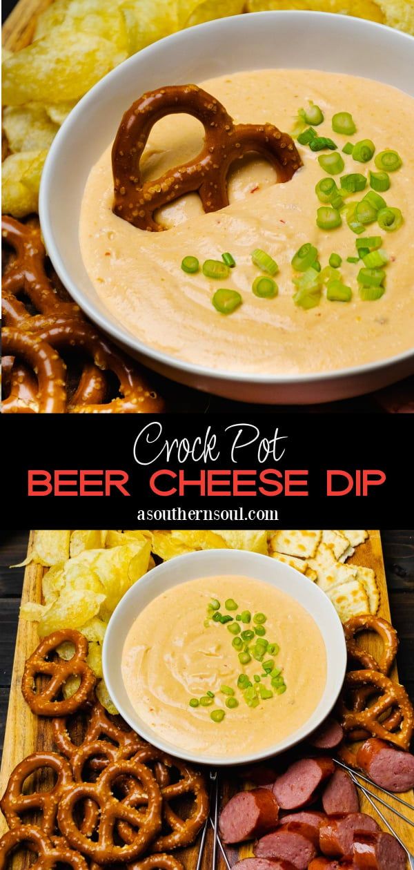 a bowl of beer cheese dip with pretzels and pretzels on the side