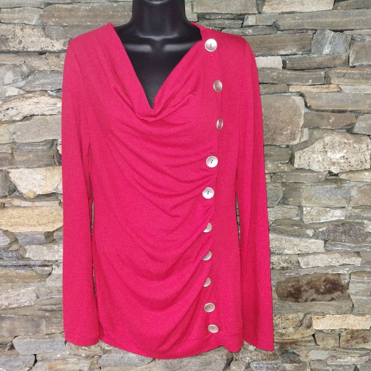 Pretty Red Sweater With Gold Buttons, Great Condition Red Buttoned Party Tops, Winter Tops With Buttons For Night Out, Red Winter Blouse For Party, Fitted Pink Blouse For Winter, Red Winter Party Blouse, Pink Winter Top For Night Out, Pink Top For Winter Night Out, Winter Pink Top For Night Out, Pink Tops For Night Out In Winter