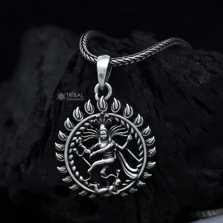 Metal-925sterling silver. Item type- Natraj  pendant Weight- 3.8grams. Length- 3.4cm, Width- 2.4cm Finish-Oxidized. chain width-1.5mm(if buy) Weight-12.500 to 18.500 grams(weight vari as per length) Chain type-screw chain. Fusion Style Pendant Jewelry For Puja, Spiritual Sterling Silver Necklace With Oxidized Finish, Spiritual Sterling Silver Necklaces With Oxidized Finish, Sterling Silver Amulet Necklace With Oxidized Finish, Traditional Nickel-free Sterling Silver Necklace, Fusion Style Sterling Silver Hallmarked Necklace, Traditional Sterling Silver Nickel Free Necklace, Polished Amulet Pendant Jewelry, Hallmarked Round Pendant For Puja