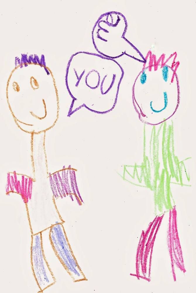 a child's drawing of two people talking to each other