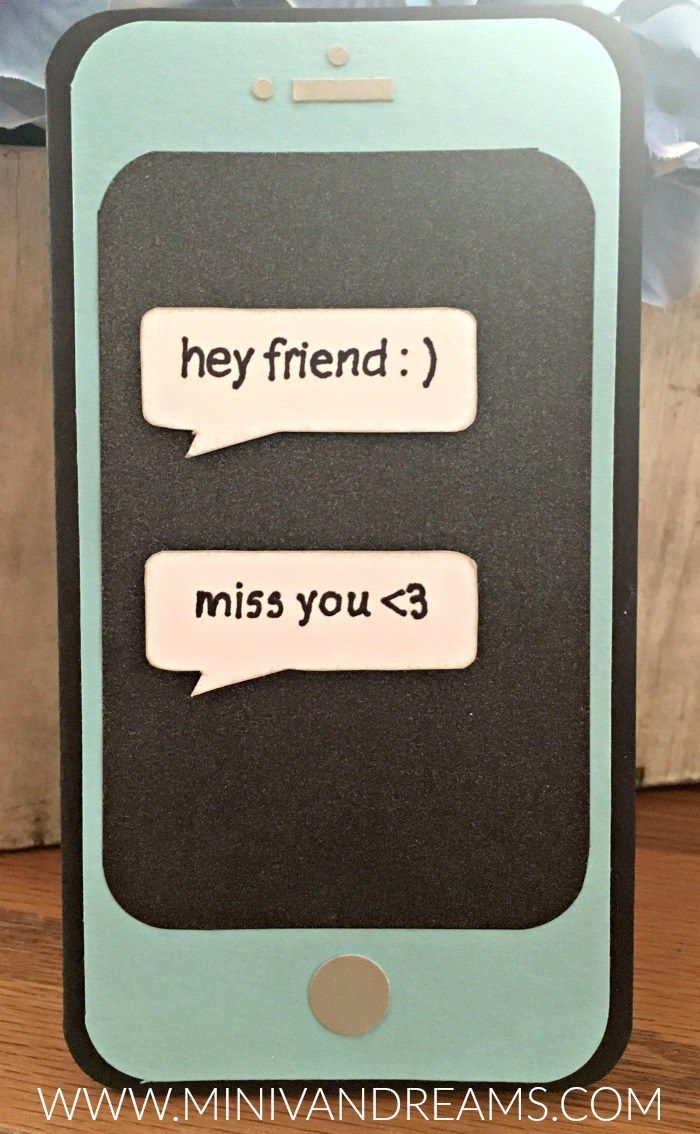 a cell phone with two conversation bubbles on the back and one saying, hey friend miss you?