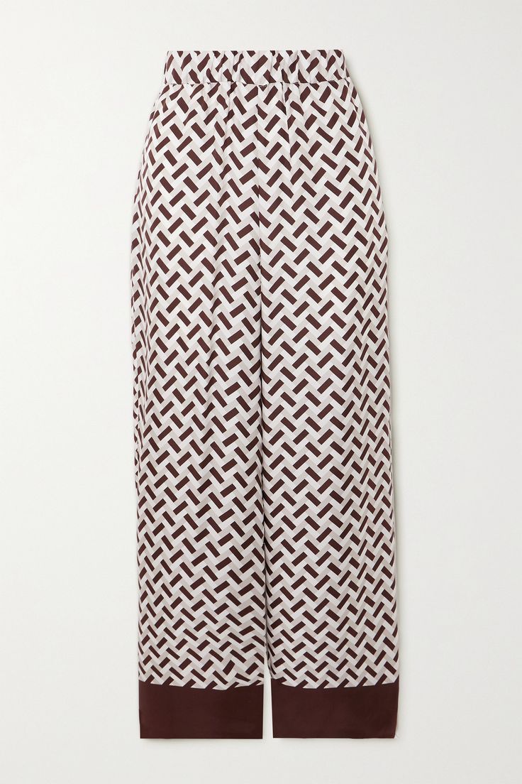 From the 'Leisure' line, Max Mara's 'Sesamo' pants are modeled on relaxed pajama styles, so they're lightweight and comfortable. They're cut from smooth silk-satin and fall to flowing wide legs. Break up the pattern with a plain tank or shirt. Stay Or Go, Denim Flats, Soul Contract, Floral Dresses Short, Brown Silk, Swimsuit Dress, Swimsuit Shops, Fine Jewelry Designers, Wide Legs