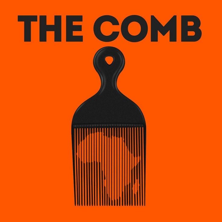 an orange poster with a black comb on it