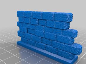 a blue bench sitting on top of a tile floor next to a pile of bricks