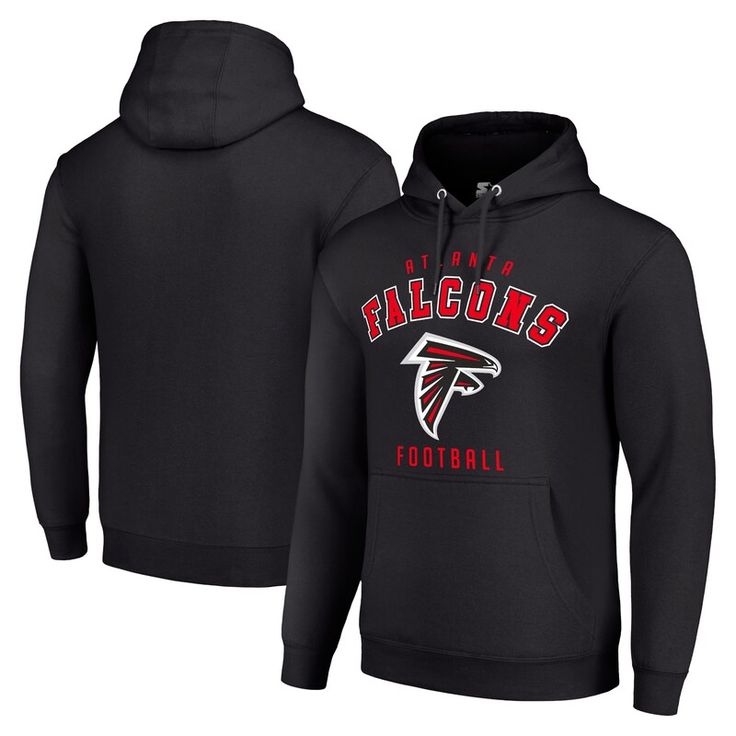 The Unisex Starter Black Atlanta Falcons Logo Pullover Hoodie is the perfect way to show your support for the Atlanta Falcons. Made from a comfortable cotton, polyester, and recycled polyester blend, this midweight hoodie is suitable for moderate temperatures. The front pouch pocket provides a convenient place to store your essentials, while the ribbed hem and cuffs ensure a snug fit. Whether you're cheering on the Falcons at the stadium or just relaxing at home, this hoodie is sure to keep you Falcons Logo, Atlanta Falcons Logo, Gameday Couture, Oversized Crewneck, Atlanta Falcons, Black Logo, Hoodie Top, Full Zip Hoodie, Windbreaker Jacket