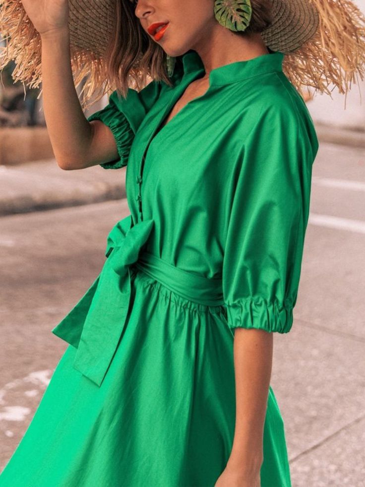 Elegant V-Neck Dress with Belt | stylewe Formal Summer V-neck Belted Dress, Spring Mini Belted Dress For Day Out, Chic V-neck Belted Dress For Day Out, V-neck Belted Dress For Office, Spring V-neck Belted Work Dress, Chic V-neck Midi Dress With Belt, Spring Mini Length Belted Dress For Work, Spring Party Belted Dress With Short Sleeve, Elegant Spring Belted Dress With Self Belt