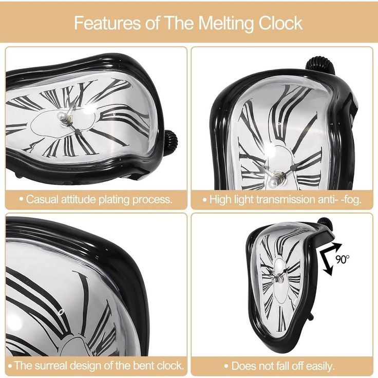 four different views of a clock showing the time and features for each item to be displayed