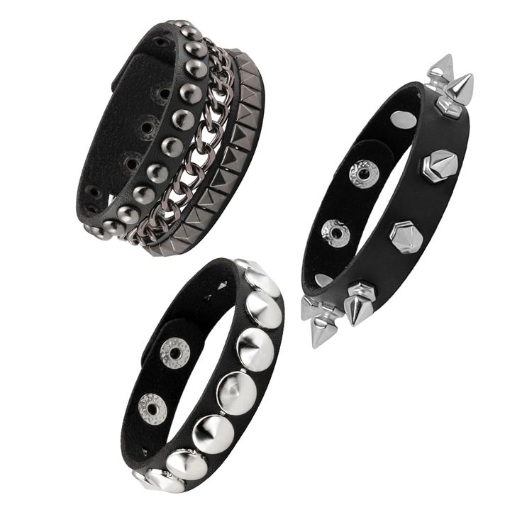 PRICES MAY VARY. Package Included : 1 * Cool Round Rivets Wristband for Men Women + 1 * Punk Leather Retro Hexgon Studded Bracelet for Man Woman + 1 * Man' s Classic Chain Cuff Bracelet for Man Woman. Material : PU Leather + Alloy. Size : As the picture shown above. These bracelets are designed with adjustable snapback, you can change their sizes based on your needs. Suitable Occasions : Suitable Occasions : 80s theme Party, 90s theme Party, Rock Concert, Music Carnival, Bike Game, Guitar Show, Edgy Band Bracelet For Concerts, Edgy Band Bracelet For Concert, Metal Studded Bracelets For Concerts, Metal Stud Bracelets For Concerts, Metal Studs Bracelet For Concerts, Punk Style Studded Bracelets For Festivals, Punk Studded Bracelets For Festivals, Trendy Metal Wristband For Concerts, Black Rock Style Bracelet For Gift