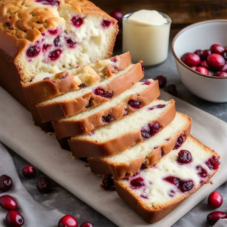 slices of cranberry bread on a cutting board