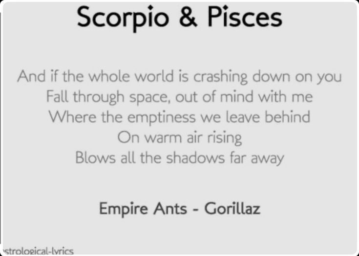 an advertisement with the words scorpion and pisces in black text on white background