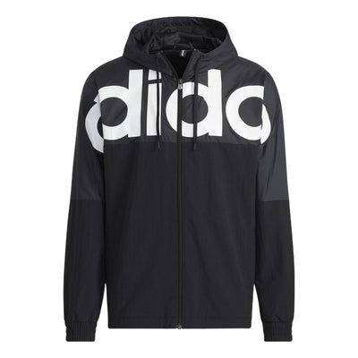 Adidas Large Logo Contrast Color Stitching Athleisure Casual Sports Hooded Jacket Black HD4700 (Men's/Gift to Boyfriend) Sporty Hoodie Track Jacket For Spring, Sporty Spring Track Jacket With Hoodie, Black Nylon Hooded Activewear, Black Nylon Hooded Jacket Athleisure, Black Nylon Athleisure Hooded Jacket, Black Hooded Nylon Activewear, Athleisure Hooded Jacket With Ribbed Cuffs, Sports Black Hooded Jacket With Ribbed Cuffs, Black Sports Hooded Jacket With Ribbed Cuffs