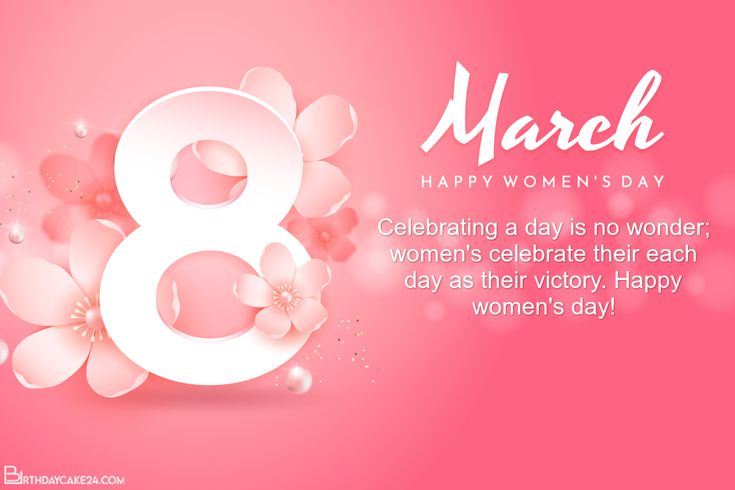 the 8 march women's day greeting card is shown with pink flowers and white numbers