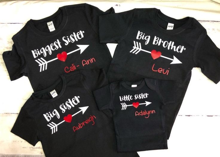 "Personalized Set of 4 brother and sister coordinating shirts! Any combination of 4 Bodysuits or shirts. Shown in heather gray with pink and sky blue accents. Wording (sister, brother etc) and accent colors can be changed (slide over photo) {OPTIONS} TO CHANGE TO LONG SLEEVE purchase this link too: https://etsy.me/2VsO6nd NEED AN EXTRA SHIRT? PURCHASE THIS LINK TOO: https://etsy.me/2GQoHM1 {COLORS} Colors will be as shown in the main photo unless another color is requested. If you would like to Family Matching Custom Name T-shirt As A Gift, Family Matching Custom Name Cotton T-shirt, Family Matching T-shirt With Custom Name As Gift, Matching Family Personalized T-shirts, Black Family Matching T-shirt For Gender Reveal, Personalized Crew Neck Tops For Family Matching, Personalized Matching Crew Neck T-shirt, Custom Name Cotton T-shirt For Family Matching, Custom Name Family Matching T-shirt