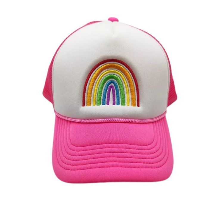 Pink preppy rainbow trucker hat, perfect for summer Cheap Cute Multicolor Hats, Cheap Multicolor Trucker Hat With Curved Brim, Cheap Multicolor Trucker Hat For Spring, Cheap Multicolor Fun Trucker Hat, Cute Smiley Face Wallpaper, Cute Outfits Preppy, Preppy Rainbow, Shopping Preppy, Hoodies Crop