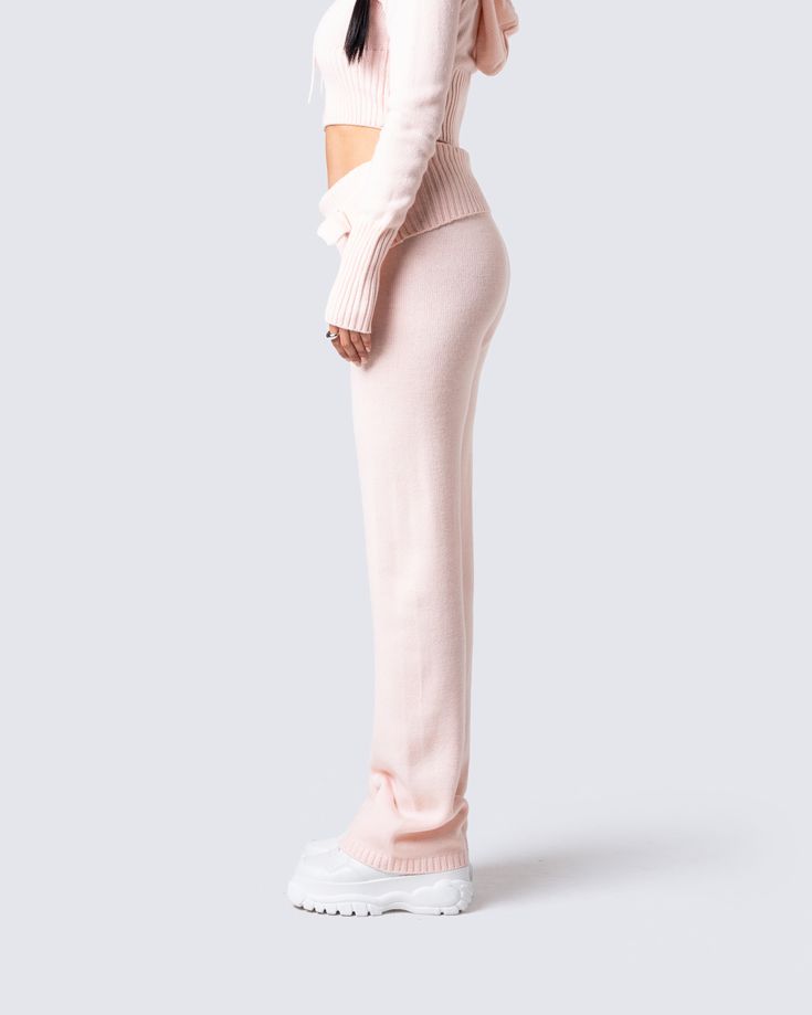 An effortless slay 💓 With a unique and elevated look, these knitted pants feature a ribbed top edge, wide leg, and tab detail for a relaxed and stylish design. They couldn't compete with you even on your casual days 😌 Fitted Ribbed Wide-leg Pants, Fitted Wide-leg Ribbed Pants, Stretch Ribbed Wide Leg Pants Full Length, Stretch Ribbed Wide Leg Pants, Fall Ribbed Wide-leg Bottoms, Trendy Wide Leg Pants For Winter Loungewear, Ribbed Wide Leg Pants For Fall, Trendy Loungewear Bottoms With Ribbed Cuffs, High Waist Ribbed Loungewear Bottoms