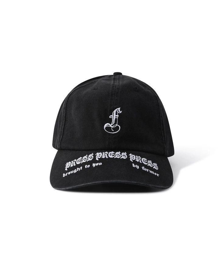 DELIVERED IN A 100% COTTON TWILL FABRICATION FEATURING EMBROIDERED GRAPHICS F, STRAPBACK CLOSURE AND SIGNATURE FRANCHISE F METAL CLAMP. Black Cotton Hat With Graphic Print, Black Hip Hop Dad Hat With Flat Bill, Black Flat Bill Dad Hat Hip Hop Style, Black Graphic Print Snapback Hat For Streetwear, Black Snapback Hat With Graphic Print For Streetwear, Casual Black Fitted Hat With Letter Print, Streetwear Hat With Letter Print And Curved Brim, Graphic Print Curved Bill Snapback For Streetwear, Graphic Print Snapback Hat With Curved Bill For Streetwear