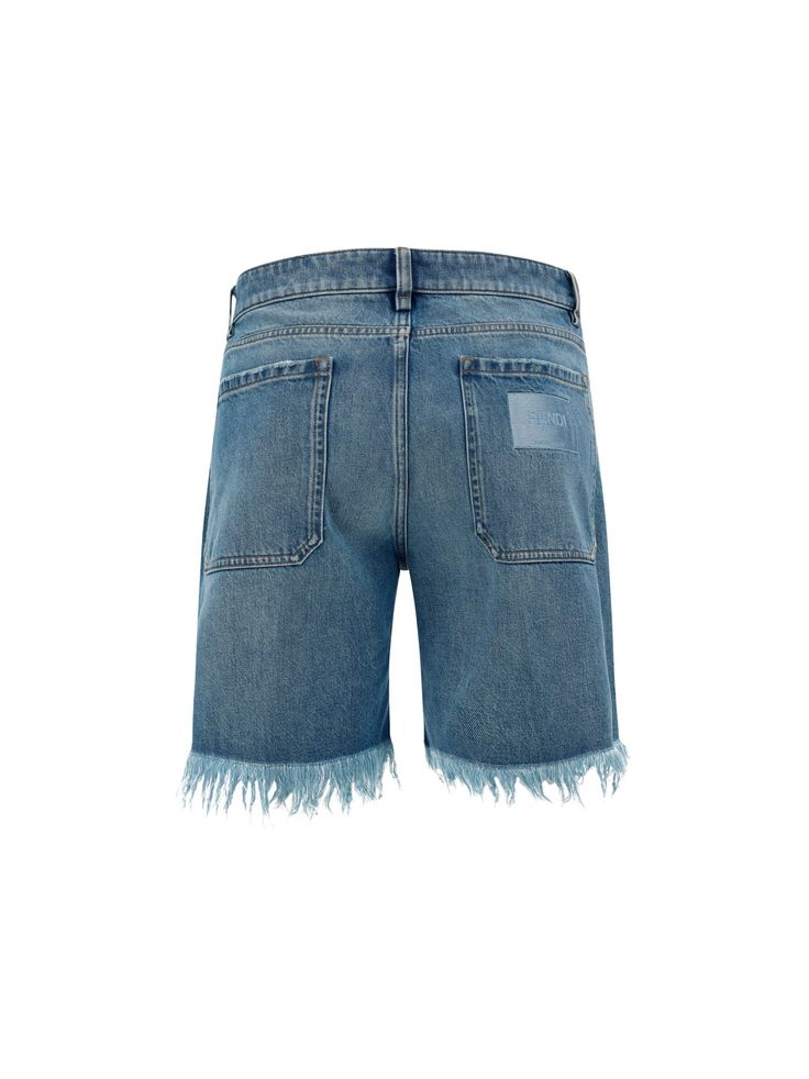 100% Cotton | Fendi Men's Denim Shorts in Dark Blue | SS23 Spring Mid-rise Jean Shorts With Patch Pockets, Medium Wash Jeans Shorts With Patch Pockets, Medium Wash Short Jeans With Patch Pockets, Short Jeans With Patch Pockets In Medium Wash, Short Medium Wash Jeans With Patch Pockets, Summer Jeans With Patch Pockets, Summer Jeans With Patch Pockets And Short Length, Spring Jeans Shorts With Patch Pockets, Denim Jeans With Patch Pockets In Short Length