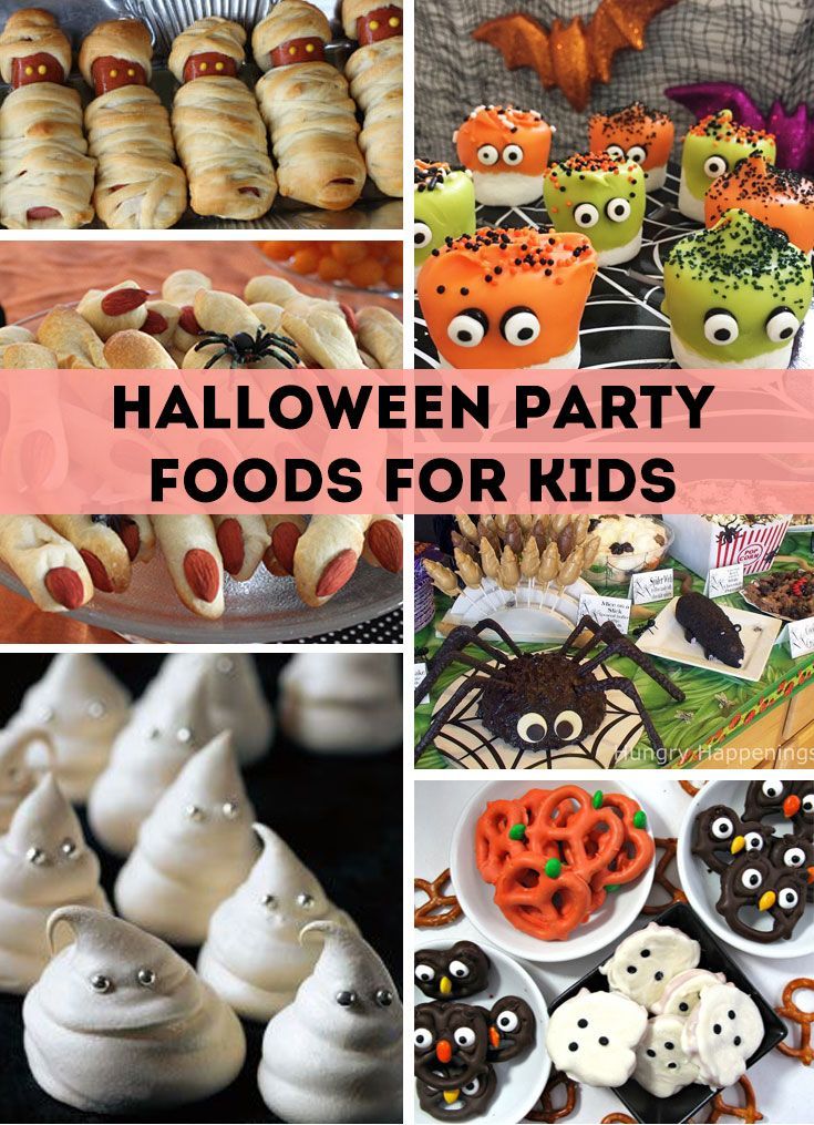 halloween party foods for kids including cookies, candy and desserts with eyes on them